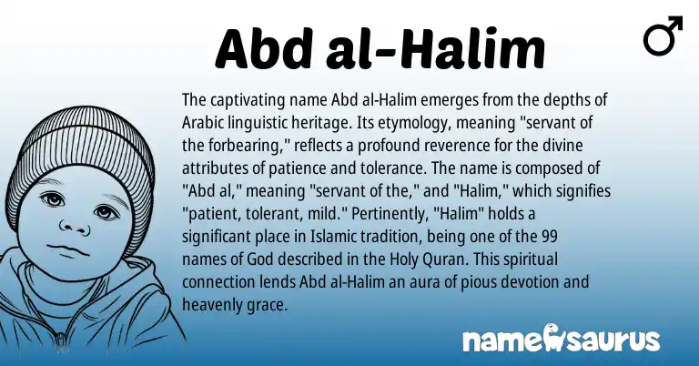 Infographic about Abd al-Halim name meaning, Abd al-Halim is a name from Arabic origin(s).
